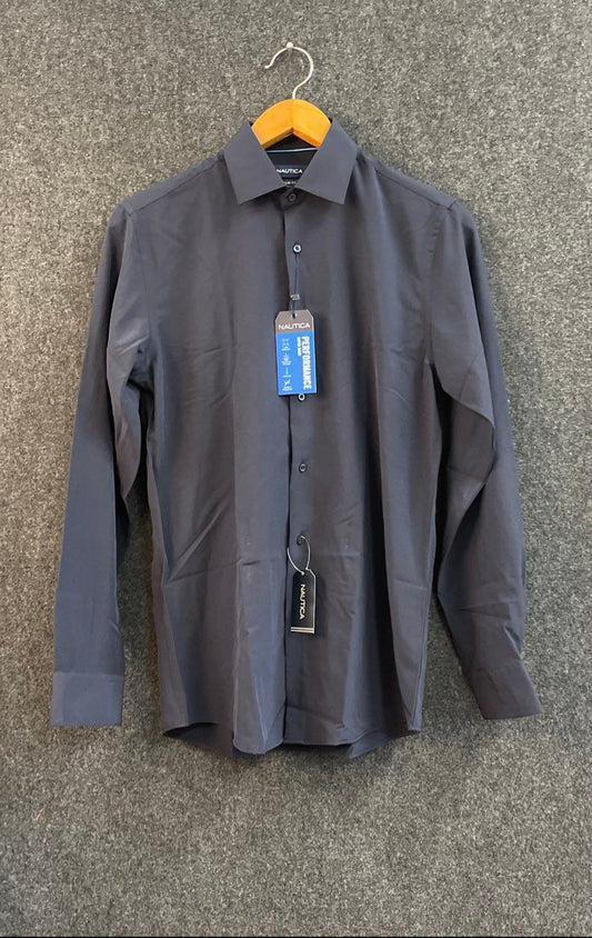 Nautica Men's Performance Dress Shirt Gray Stretch NWT Size M 15-15.5 34/35