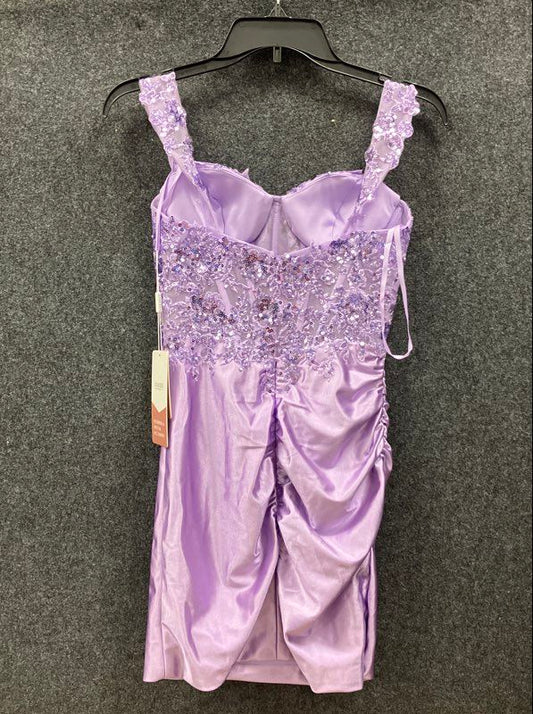 Stacees Women's Lilac Sequin Lace Corset Ruched Mini Dress NWT Sz 0