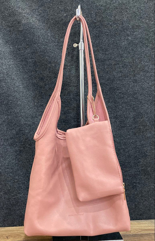 Montana West Pink Leather Pebbled Tote Bag with Matching Wallet Pouch