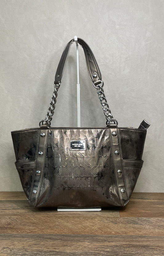 Michael Kors Metallic Pewter Jet Set Chain Shoulder Tote Bag Silver Hardware