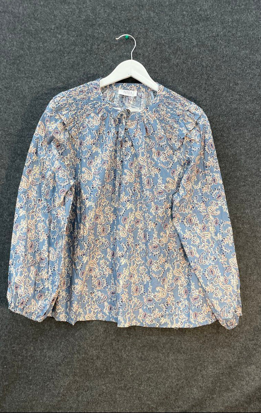 Avara Women's Blue Hadley Top Paisley Boho Peasant Blouse NWT XL