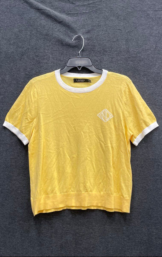 Lauren Ralph Lauren Women's Yellow Knit Ringer Top Short Sleeve XL