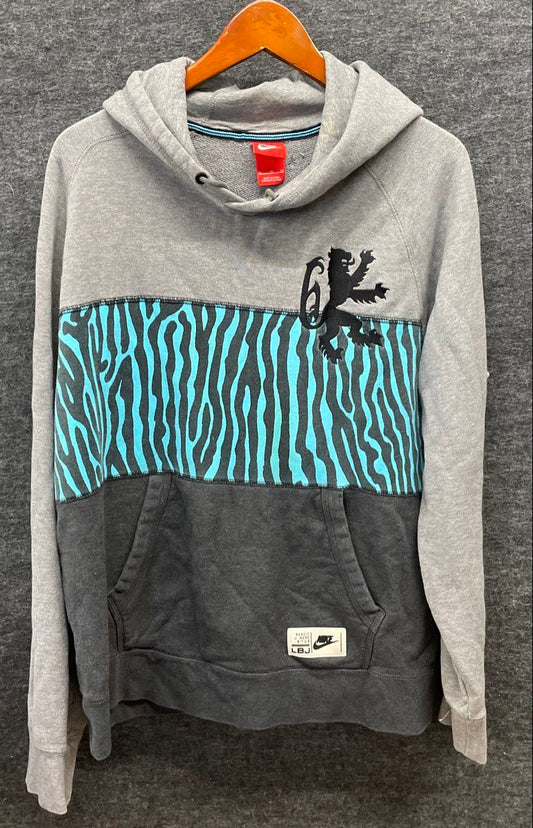Nike Men's LeBron James LBJ Lion Pullover Hoodie Grey Blue Black Graphic Sz XL