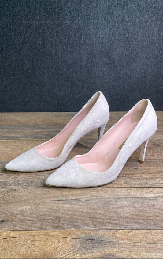 Dee Keller Light Gray Suede Pointed Toe Pumps Stiletto Heels Size 37.5