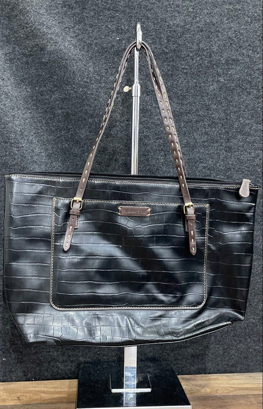 St. Johns Bay Black Croc Embossed Leather Tote Bag Large Shoulder Bag
