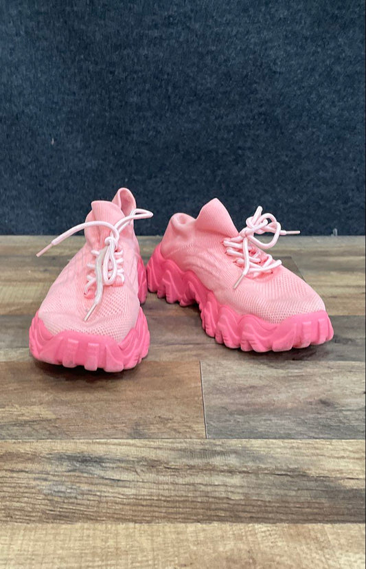 Pink Chunky Platform Knit Lace-Up Fashion Sneakers Women's Size 8 EU 39