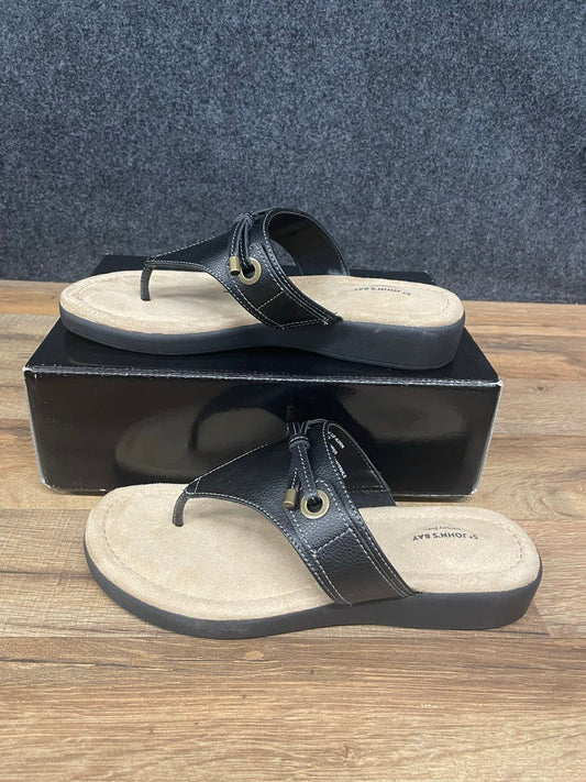St. John's Bay Aldrin Black Memory Foam Thong Sandals Women's Size 7.5