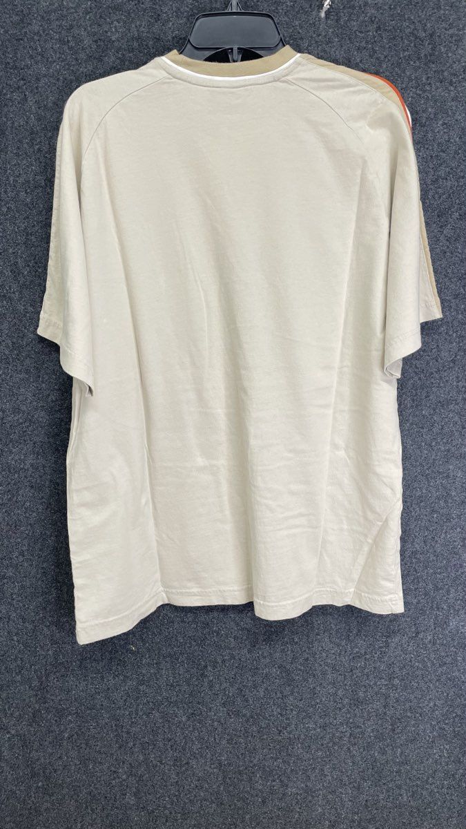 Vintage Y2K Quiksilver Men's Cream Tan Shoulder Stripe Cotton T-Shirt Sz L