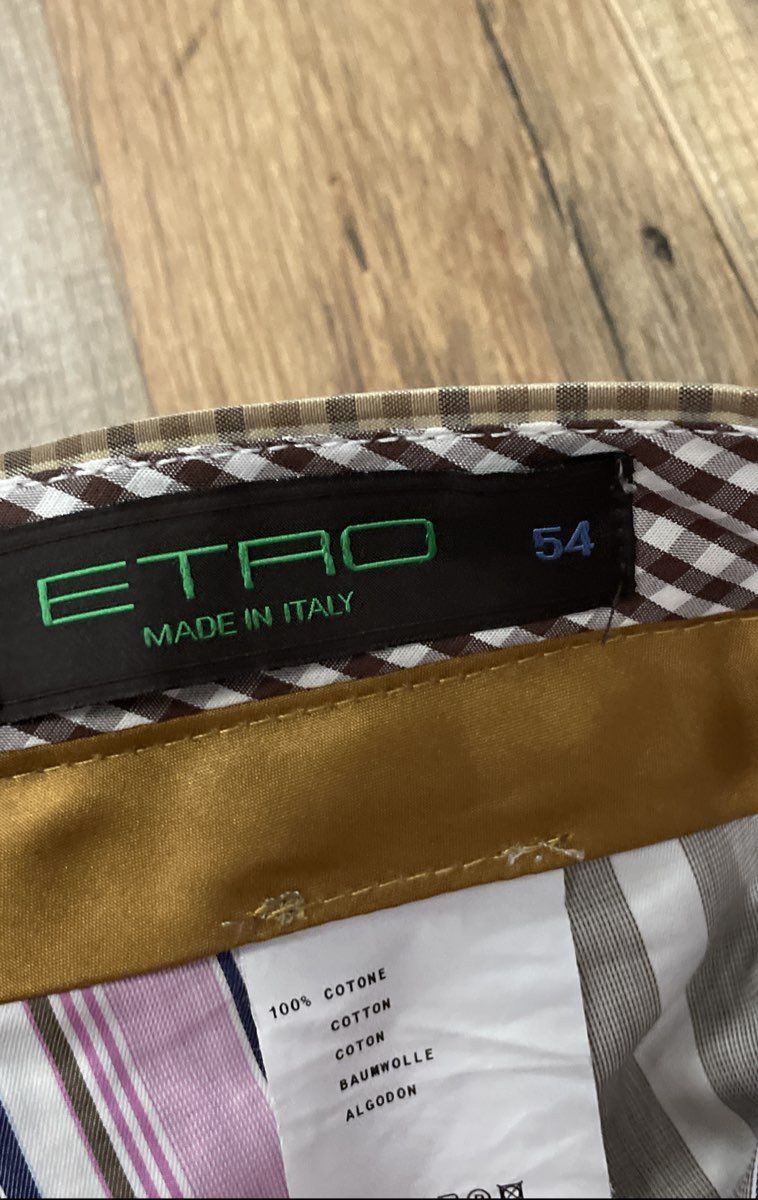 Etro Men's Tan Plaid Gingham Cotton Straight Leg Dress Pants Size 54