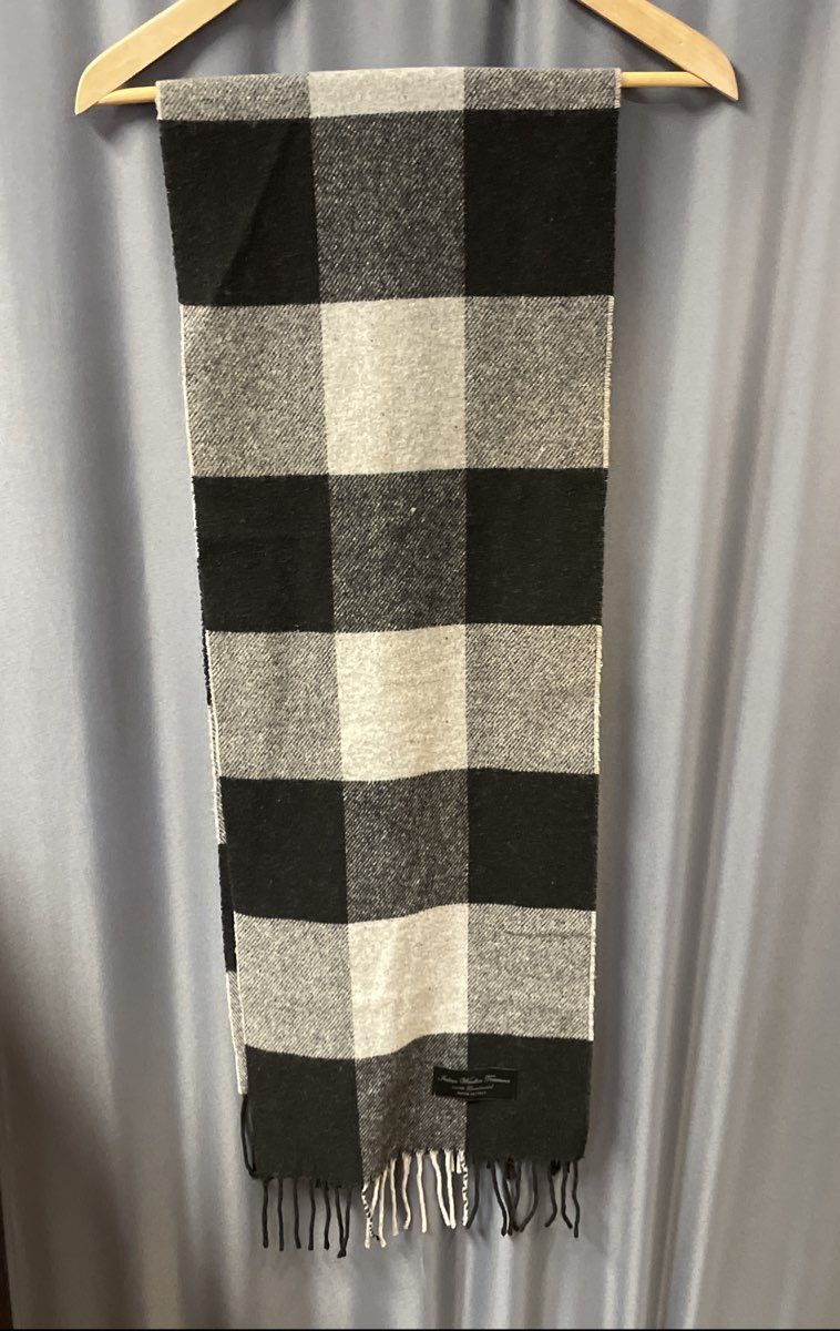Italian Woollen Treasures Unisex Scarf Gray Black 100% Lambswool Buffalo Check