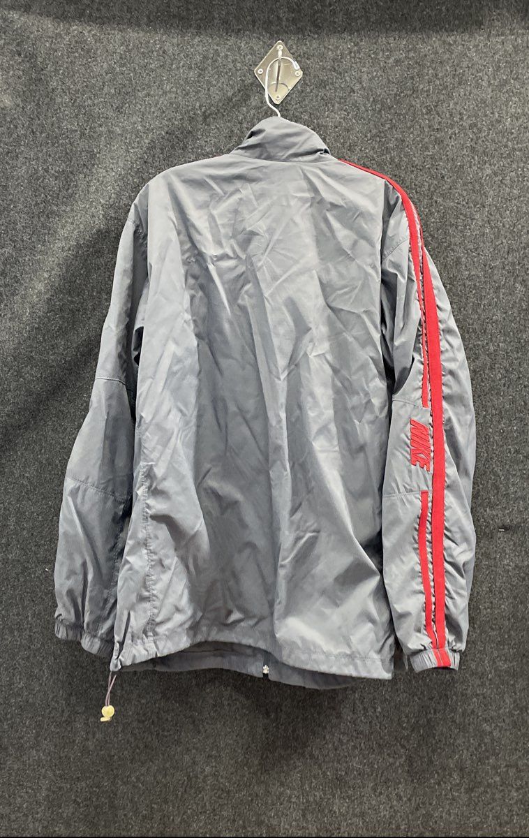 Nike Men's Grey Red Stripe Full Zip Windbreaker Track Jacket Sleeve Logo XL