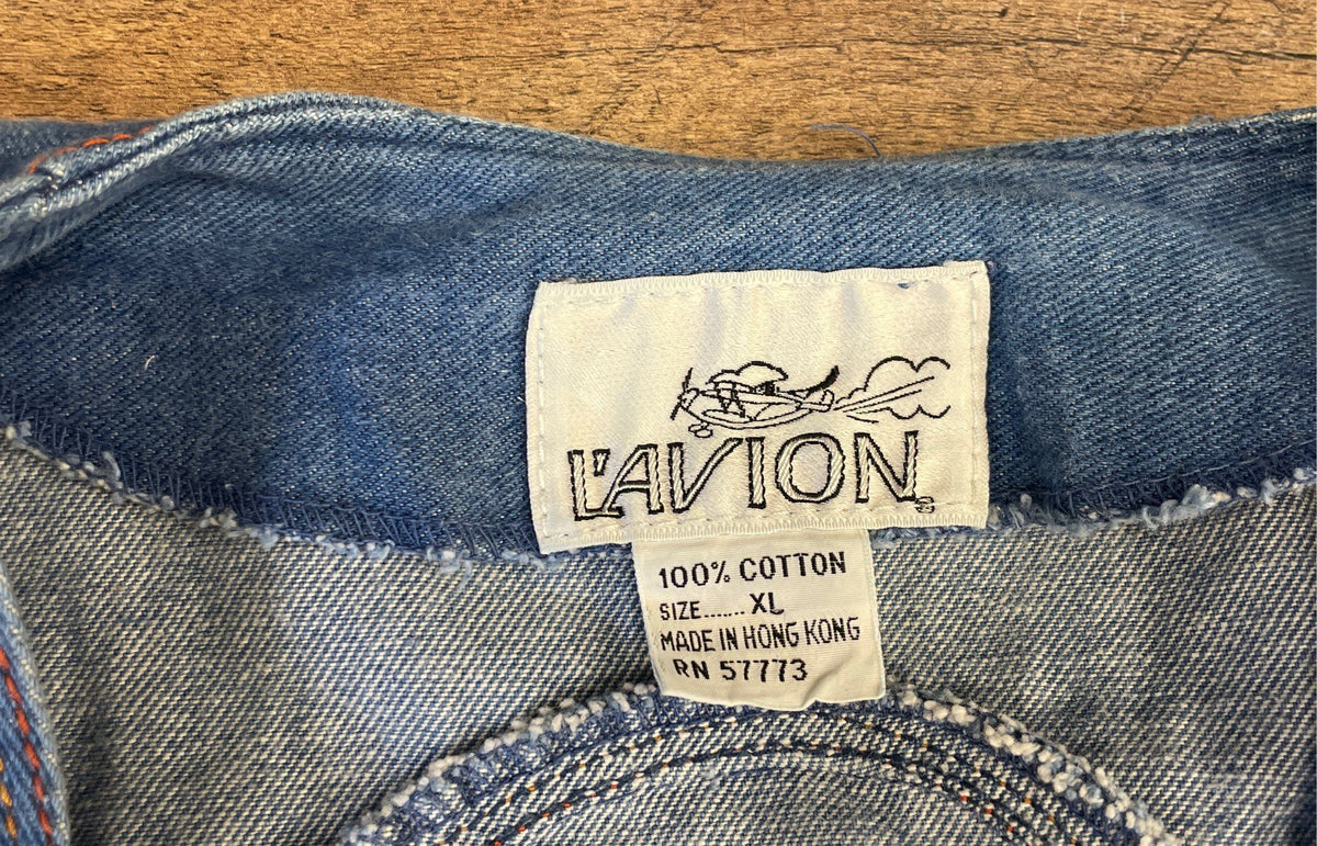 L'Avion Men's Vintage 90s Denim Vest Blue Cotton Frayed Hem Sz XL