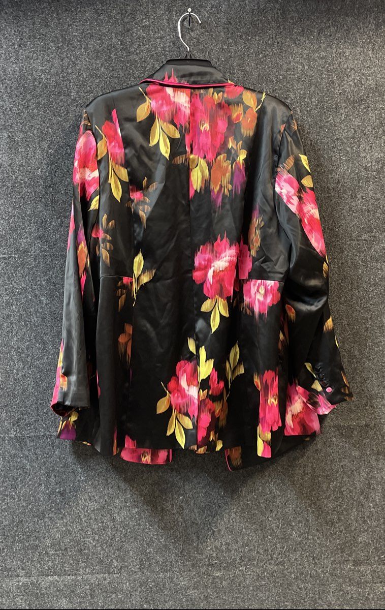 Torrid Women's Black Pink Floral Satin Open Front Blazer Jacket Plus Size 3