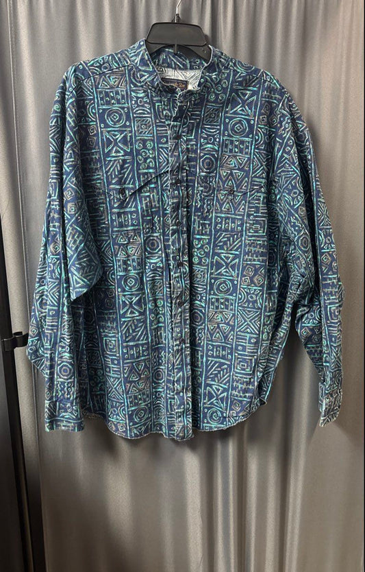 Vintage 90s Panhandle Slim Aztec Geometric Western Shirt USA Sz XXL