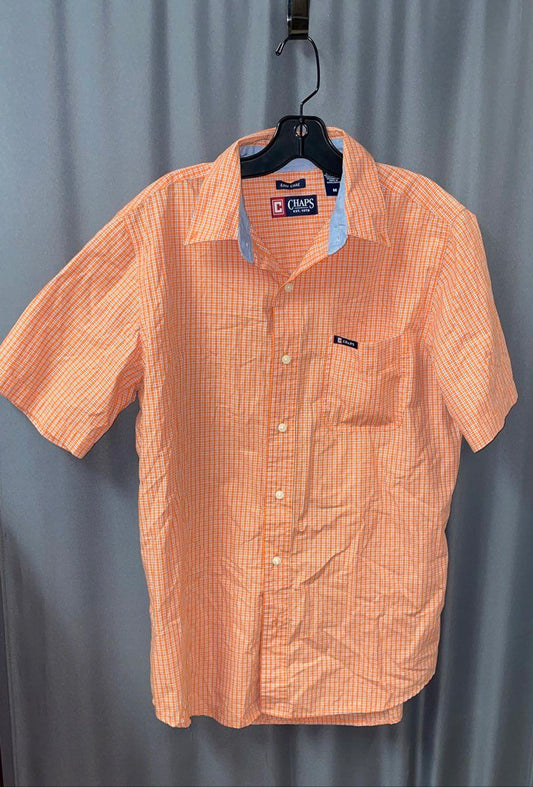 Chaps Men's Orange Plaid Short Sleeve Button Up Shirt Easy Care Sz M