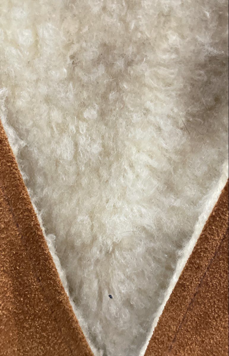 Vintage 80s JFS Men's Tan Suede Sherpa Lined Western Rancher Vest Made in U.S.A.