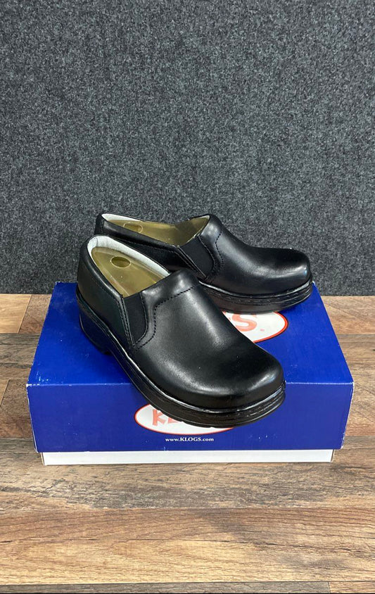 Klogs USA Black Leather Professional Slip-On Work Clogs Women's Size 7.5W DS