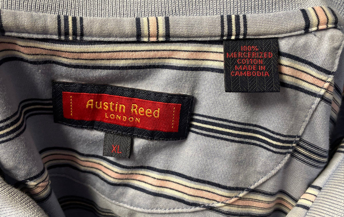 Austin Reed Men's Blue Striped Mercerized Cotton Short Sleeve Polo Shirt Sz XL