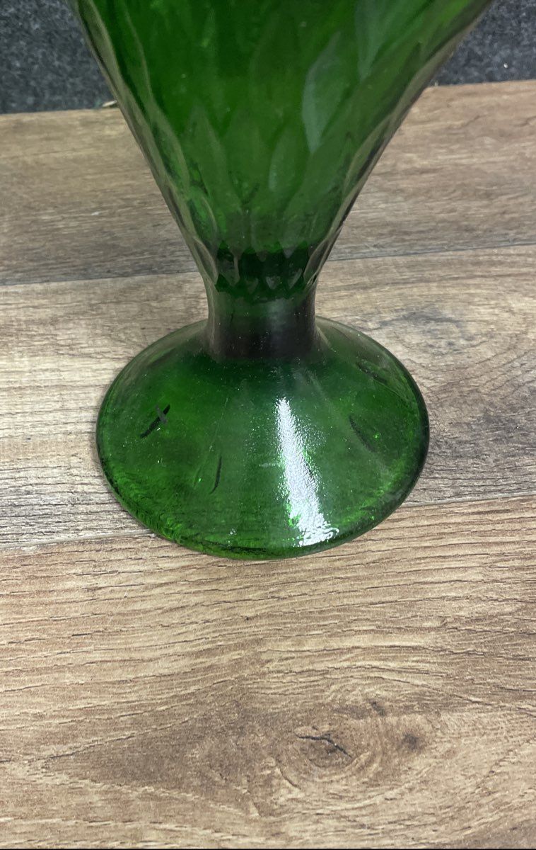 Emerald Green Glass Fan Vase