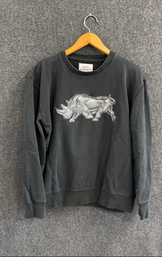 Vintage Y2K Ecko Unltd Men's Black Pullover Sweatshirt Rhino Logo Graphic XXL