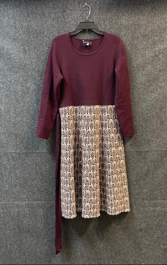 Maison Tara Women's Burgundy Patterned Long Sleeve Empire Waist Dress Sz XL