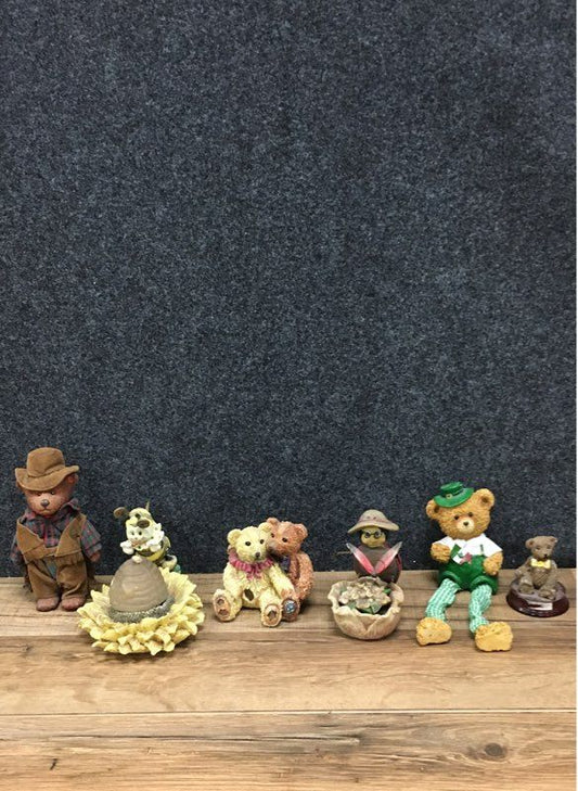 Lot of 6 Hand Painted Resin Teddy Bear Figurines Cowboy Irish Bee Collectible