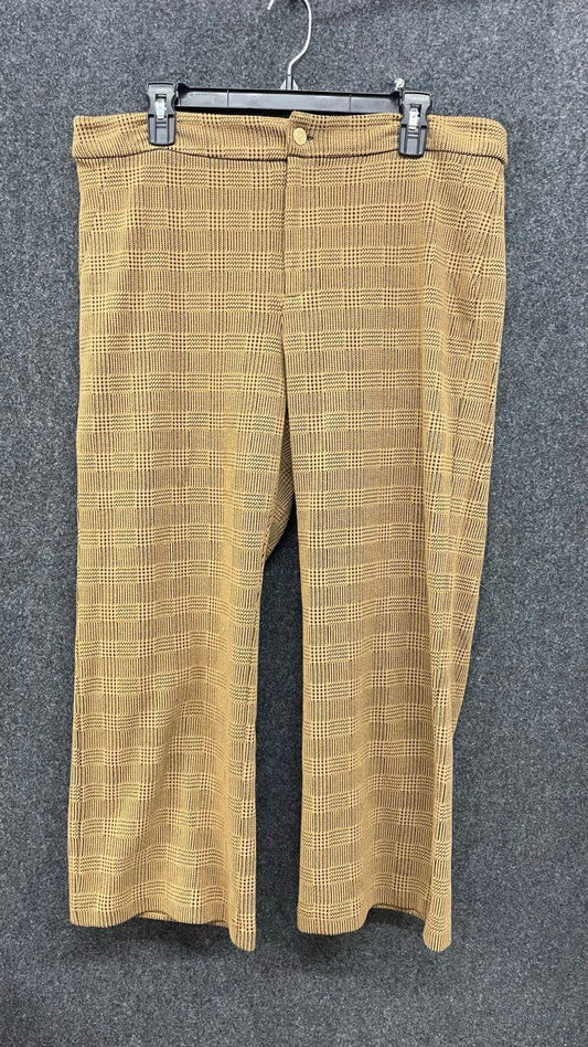 Michael Kors Women's Tan Black Plaid Wide Leg Cropped Pants Sz L