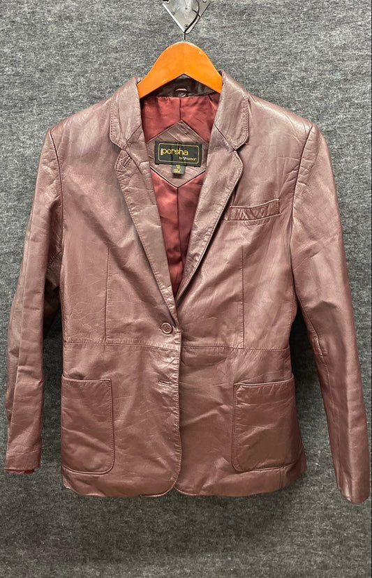 Vintage 90s Porsha by Winer Women's Brown Leather Blazer Jacket Sz 10