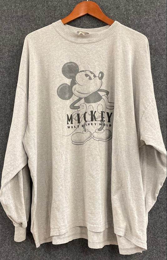 Vintage Walt Disney World Mickey Mouse Long Sleeve T-Shirt Gray Sz XXL