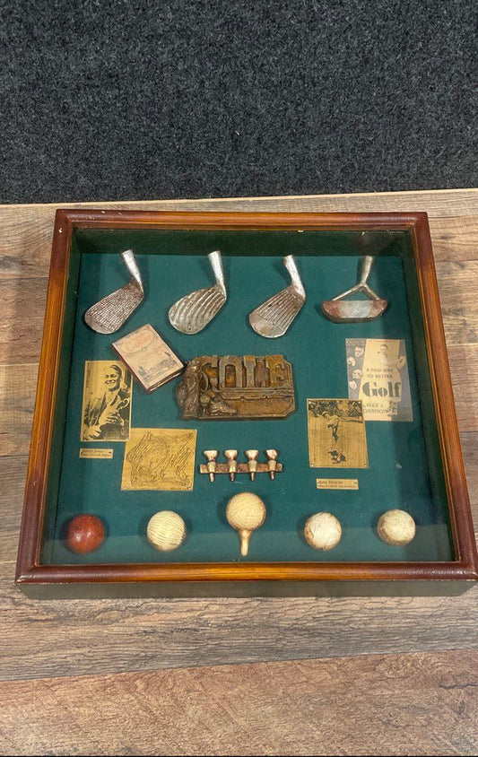 Vintage Golf History Shadow Box Display Bobby Jones Babe Zaharias Memorabilia