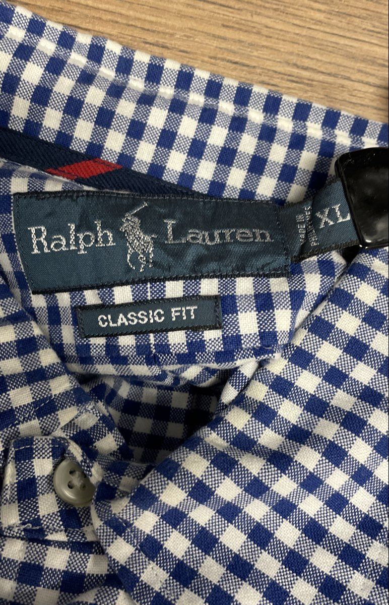 Ralph Lauren Men's Blue White Gingham Button Down Classic Fit Shirt Sz XL