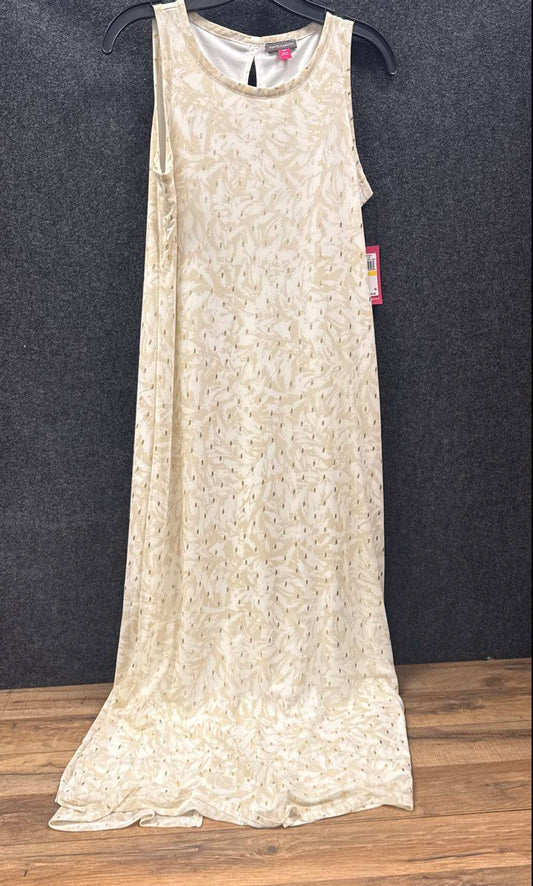 Vince Camuto Women's Natural Sand Floral Metallic Fleck Maxi Dress Sz PM NWT
