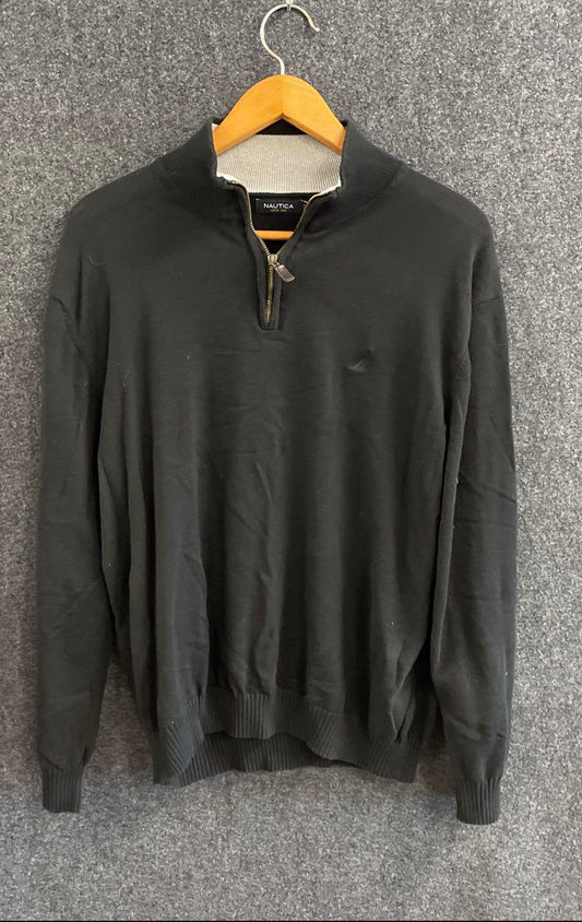 Nautica Men's Black Quarter Zip Mock Neck Cotton Sweater Sz XXL