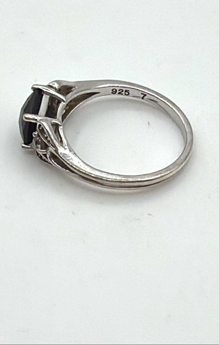 NVC 925 Sterling Silver Black Sapphire W/ CZ Accents Ring 2.7g