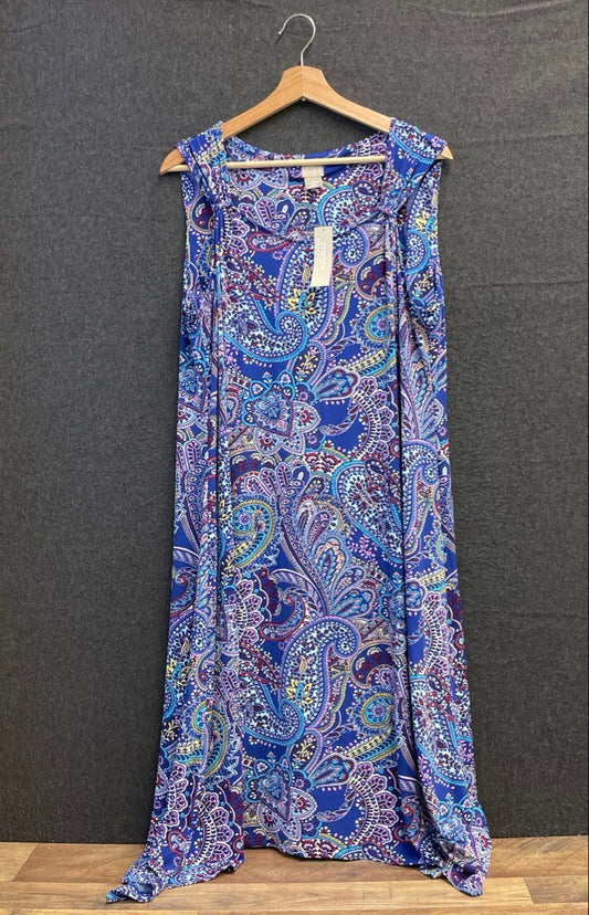 Chico's Women's Blue Colorful Paisley Sleeveless Midi Dress Stretch Sz 3 NWT