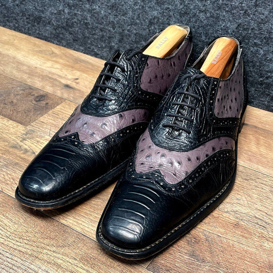 Stacy Adams Black Grey Textured Leather Wingtip Oxford Dress Shoes 10.5