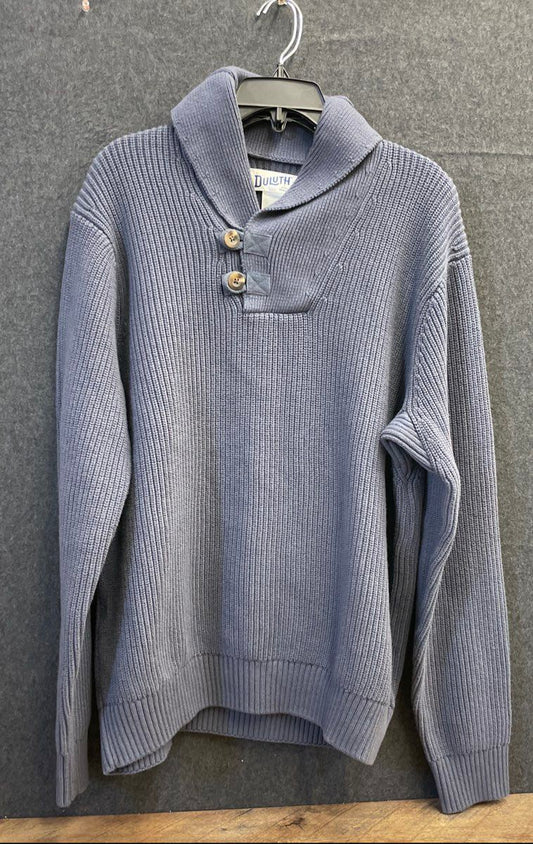 Duluth Trading Co Men's Souped-Up Shawl Collar Pullover Sweater Blue Ribbed L