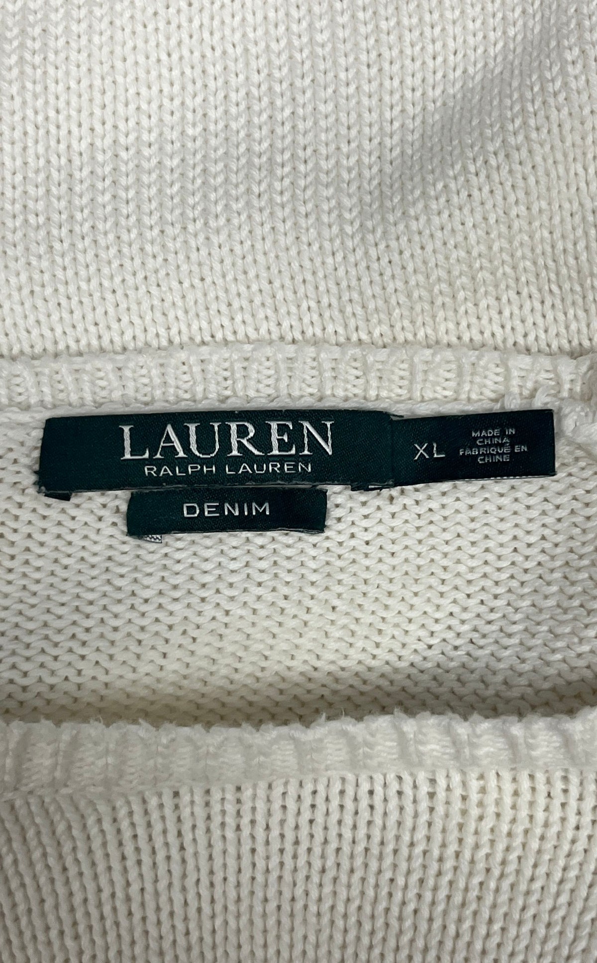Lauren Ralph Lauren Women's White Fringe Trim Crewneck Sweater Denim Line Sz XL