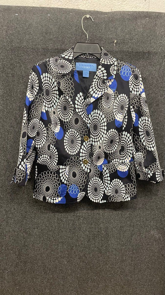 Doncaster Sport Women's Geometric Graphic Print Blazer Black Blue White Sz 10