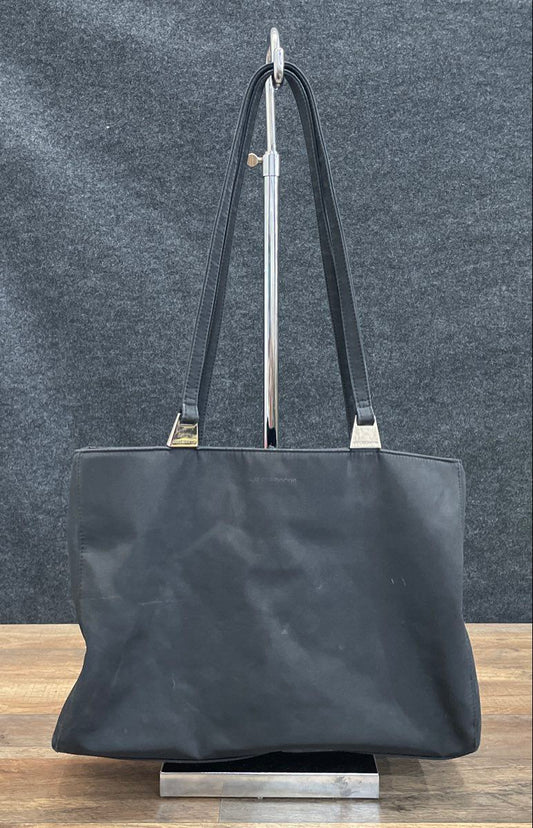 Liz Claiborne Black Microfiber Tote Shoulder Bag Silver Hardware Large