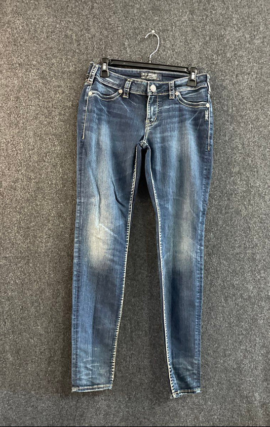 Silver Jeans Co. Women's Suki Mid Super Skinny Blue Jeans Faded Sz 28x31