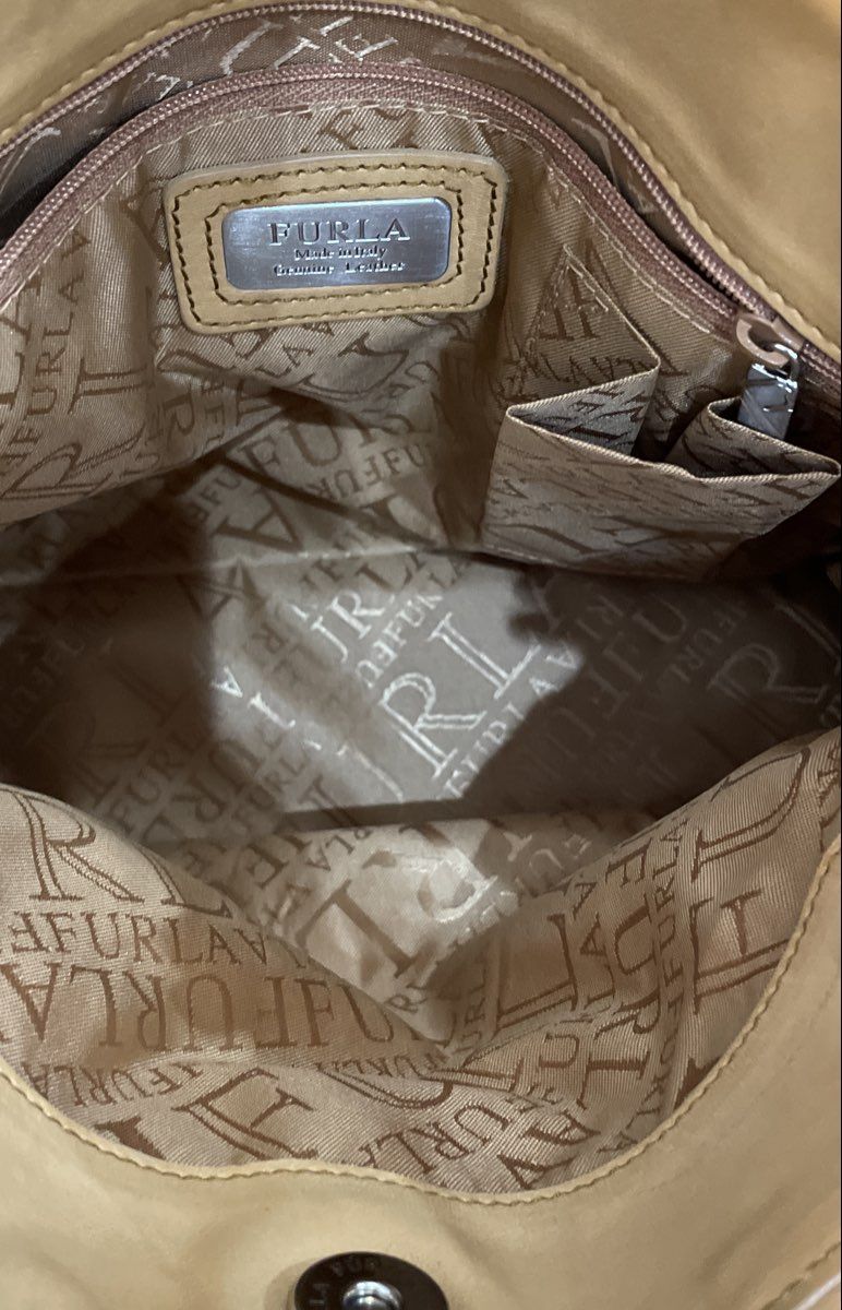Furla Tan Leather Belted Tote Bag Handbag Made in Italy Silver Hardware
