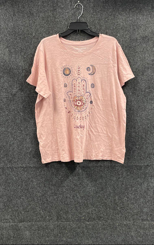 Lucky Brand Women's Pink Hamsa Hand Evil Eye Celestial Graphic T-Shirt Sz 1X