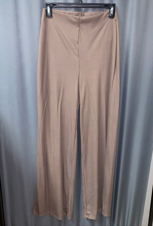 Zara NWT Women's Tan Ribbed Knit Wide Leg Pull On Pants Size S