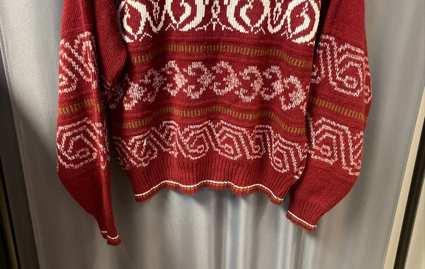 Vintage 90s Todays News Geometric Fair Isle Knit Burgundy Sweater Sz M