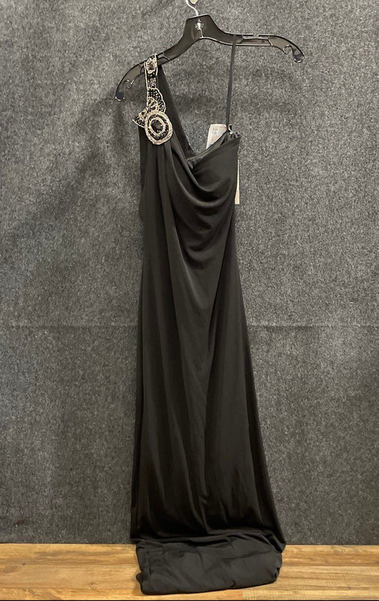 Vintage Y2K Jackie Jon NY Black One Shoulder Beaded Maxi Formal Gown Dress Sz 4