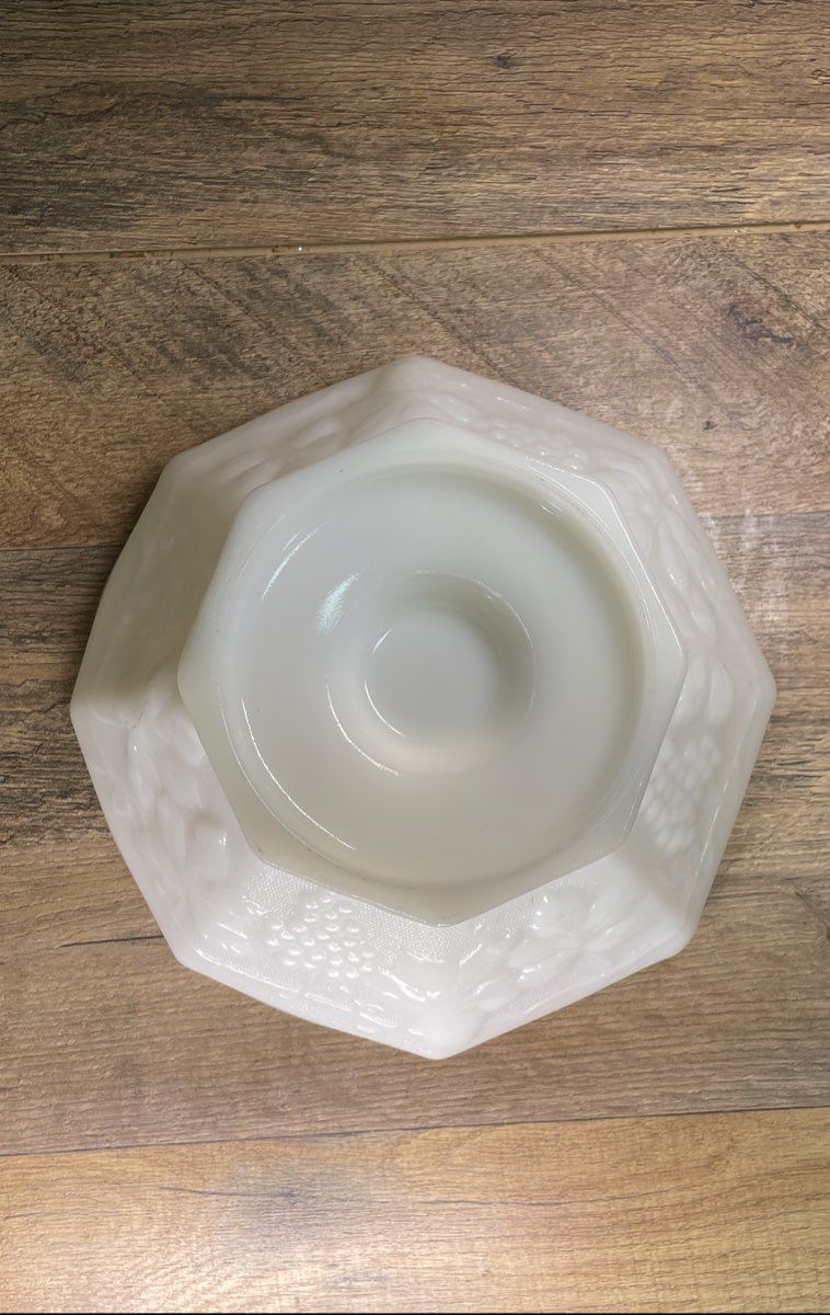 Vintage Styled Anchor Hocking Milk Glass Pedestal Fruit Bowl
