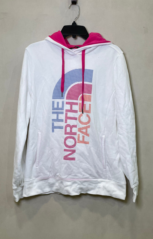 The North Face Women's White Pink Striped Fleece Pullover Hoodie Sz L