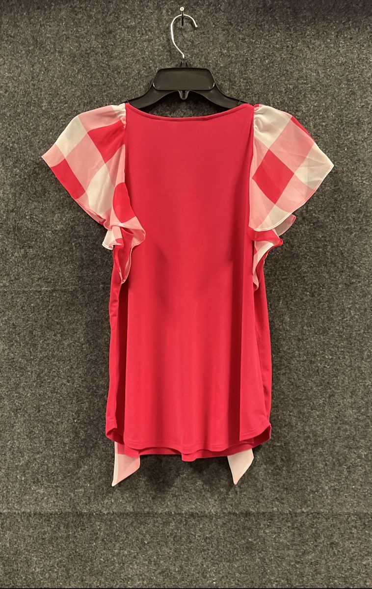 New York & Company Women's Pink 7th Ave Gingham Flutter Sleeve Blouse NWT Sz S