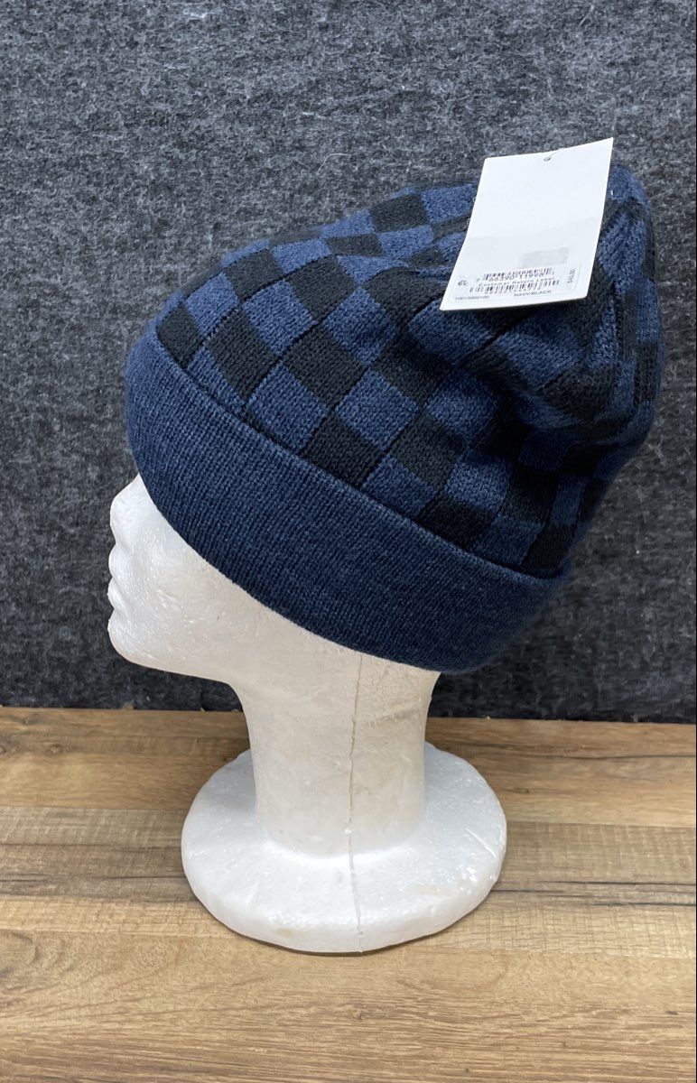 Sun Stone Men's Navy Black Checkerboard Pattern Beanie Knit Hat One Size NWT